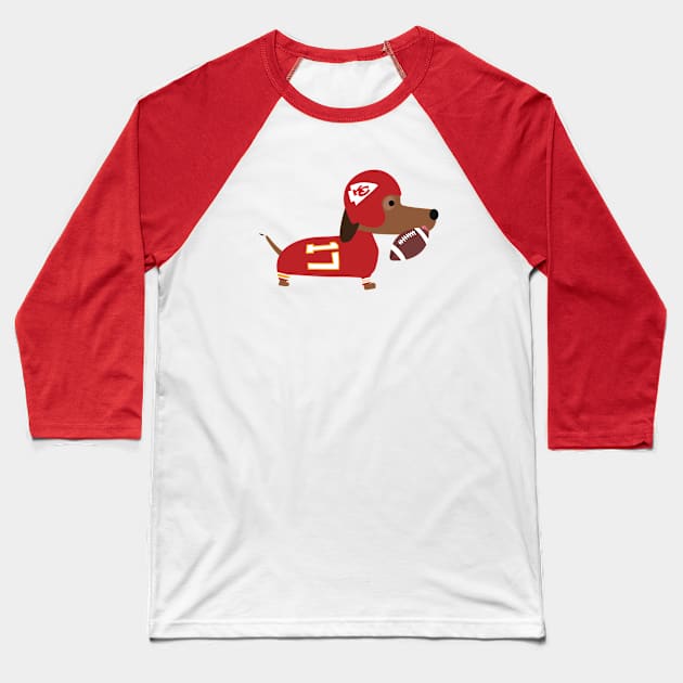 Dachshund Super Bowl Sunday Baseball T-Shirt by Loo McNulty Design